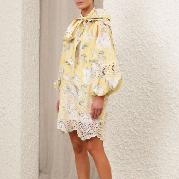 Zimmerman Summer Fashion Retro Linen Embroidery Yellow Short Skirt - Picture 3 of 7